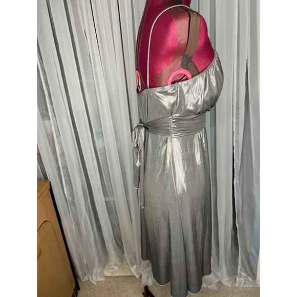 Y2k slip dress formal party silver lamae - Picture 6 of 10